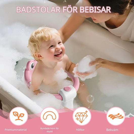 Velora BabyBath Pro™ Designen ger bra stöd för rygg och kropp så barnet sitter tryggt