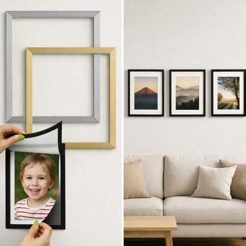Set med 5 magnetiska fotoramar som passar i alla hem