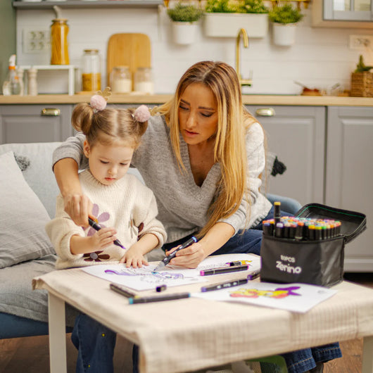 Set de Marqueurs + Livre de Coloriage OFFERT, Double Pointe, Couleurs Intenses, Pochette de Rangement, Multicolore
