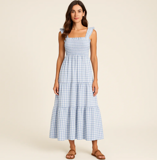 🌸 Blossum Gingham Maxi – Sommeren føles bedre i denne kjolen