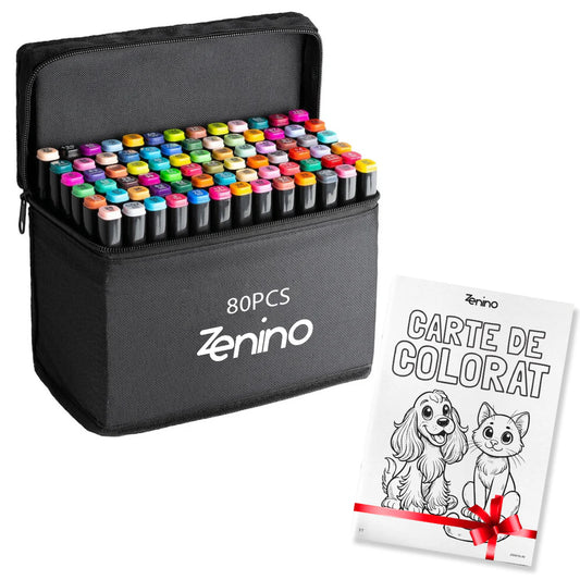 Set de Marqueurs + Livre de Coloriage OFFERT, Double Pointe, Couleurs Intenses, Pochette de Rangement, Multicolore